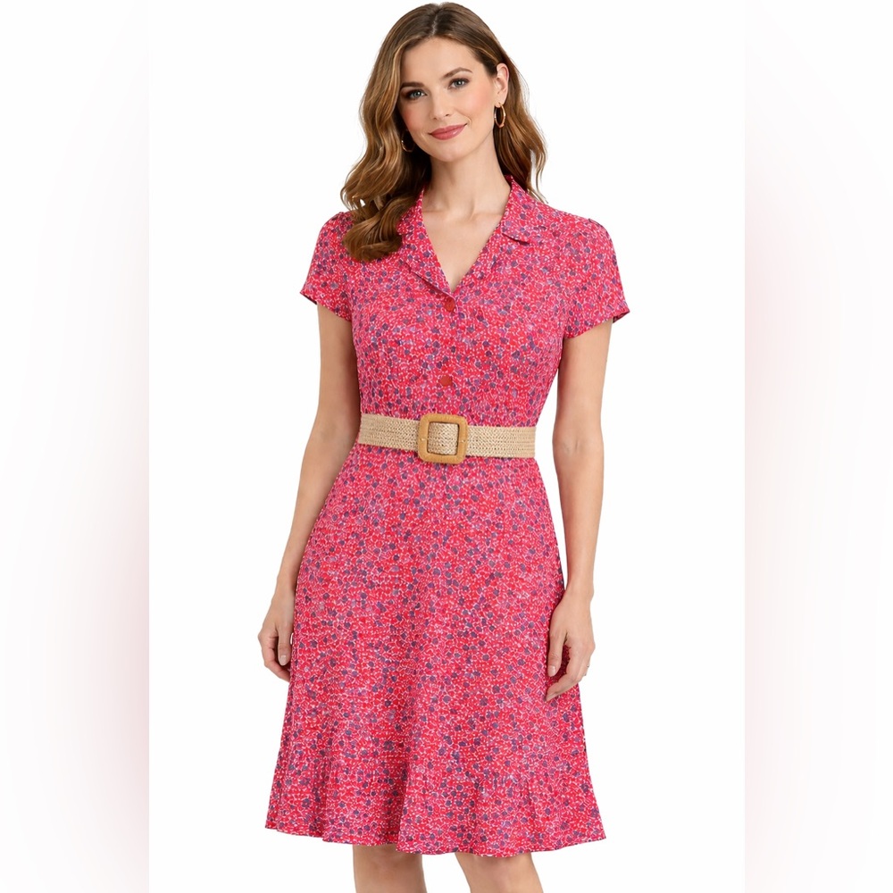 Salt & Pepper Red Floral Dress‎ Retro Prairie Tea Dress Cottagecore